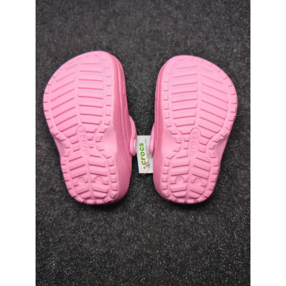 Crocs Classic Lined Glitter Clog Pink Tweed Toddler C5 Fuzzy Shoes NWT